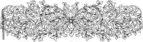 Elegant dark foliage border with symmetrical scrollwork and classic decorative ornament.