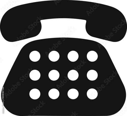 Retro telephone icon for calls and communication, Classic landline telephone icon with keypad, symbolizing communication, contact information, customer service, and traditional phone technology.

