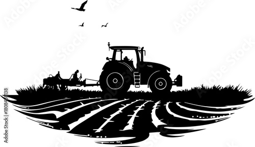 Tractor on a field silhouette