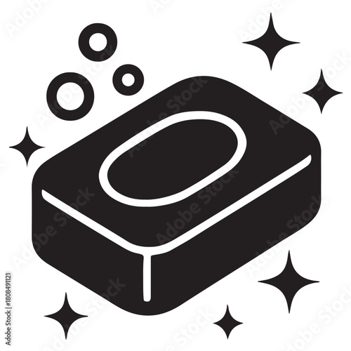 Black and white soap bar with bubbles and sparkles