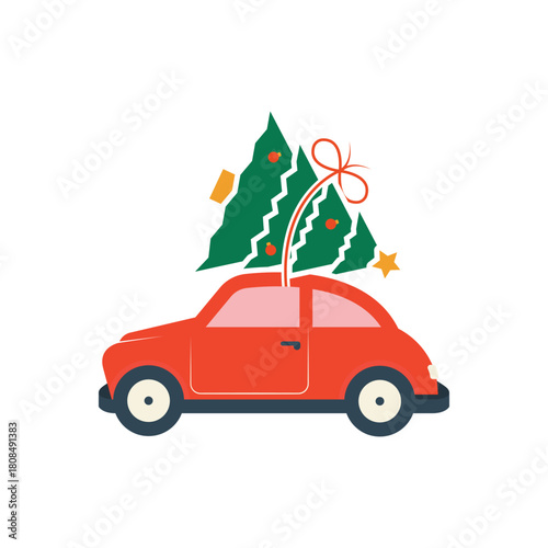 Colorful icon for  christmas tree car