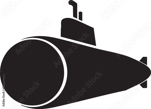 Isolated black submarine icon reveals naval exploration with simple lines on a transparent background