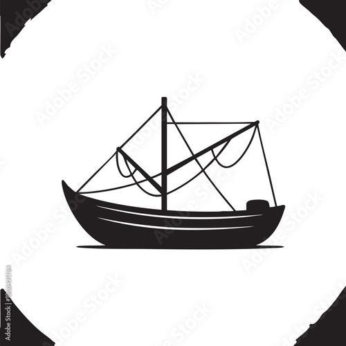 Monochromatic sailing vessel showcases intricate rigging and a vintage maritime aesthetic on transparent background