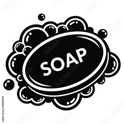 Black soap bar with bubbles, hygiene concept