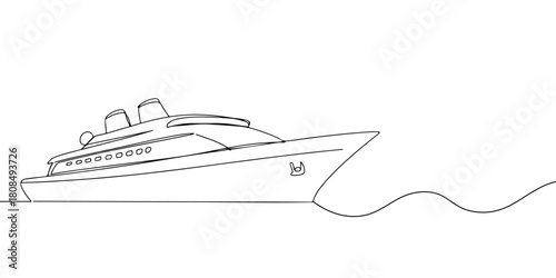 A single continuous line of cruise ships, vector illustrator