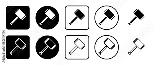 Icon set of sledgehammer symbol. Filled, outline, black and white icons set, flat style.  Illustration on transparent background