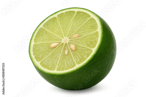 Fresh green lime half showing juicy pulp and seeds, a vibrant citrus fruit for healthy food and drinks