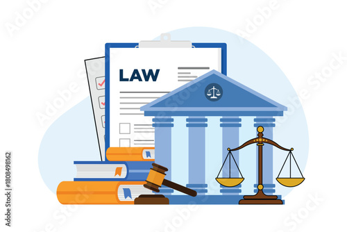 Law and justice concept, Law firm and legal services, Public legal consultation, Lawyer, Legal aid, legal consultation in business vector illustration