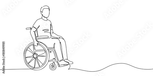 A single continuous line of a person in a wheelchair, vector illustrator