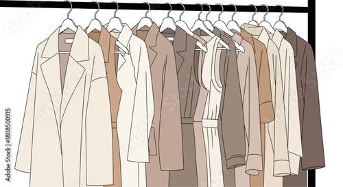 Elegant long coats on hanger, Aesthetic capsule wardrobe, Brown and beige outerwear