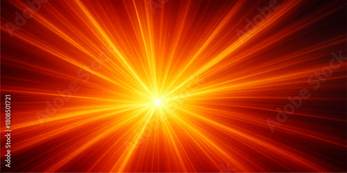 Abstract red background vector illustration featuring a hot, bright sunburst design with glowing orange and yellow rays, conveying intense power and heat