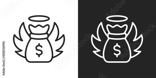 Angel Investor Icon In Black And White Line Style
