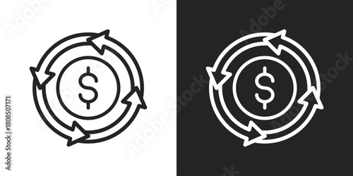 Cashflow Icon In Black And White Line Style