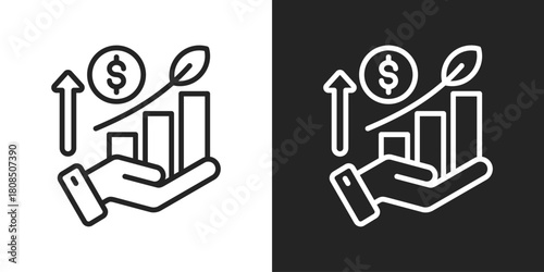 Business Investment Icon In Black And White Line Style