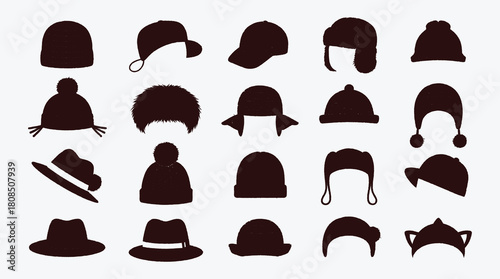 Collection of Various Winter Hats and Caps Isolated Style Choices