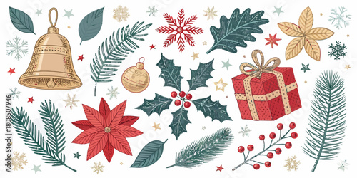 Vector  christmas  illustration of christmas ornaments and decorative holiday elements