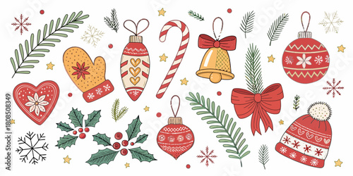 Vector  christmas  festive christmas ornament and decoration collection on white background