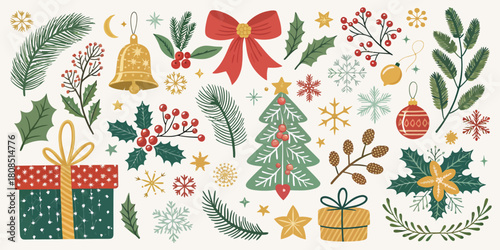 Vector  christmas  christmas themed illustration with gifts and holiday decorations