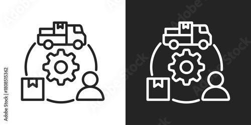 Supply Chain Management Icon In Black And White Line Style