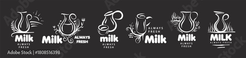 A set of hand-drawn vector milk jug logos