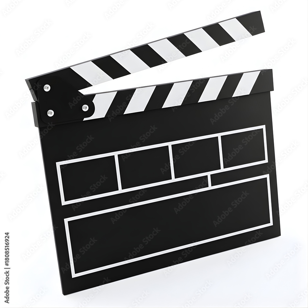 Fototapeta premium Movie Film Clap Board, Hollywood Clapper Board, Wooden Black & White Film Movie Clapboard Accessory, A Film Slate, movie slate 3d illustration isolated on transparent background