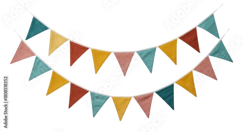 Colorful bunting flags garland transparent background cutout png