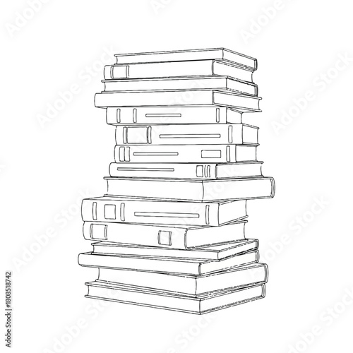 Hand-drawn sketch of a tall stack of various sized books, symbolizing knowledge, education, and literary pursuits for learning and personal growth