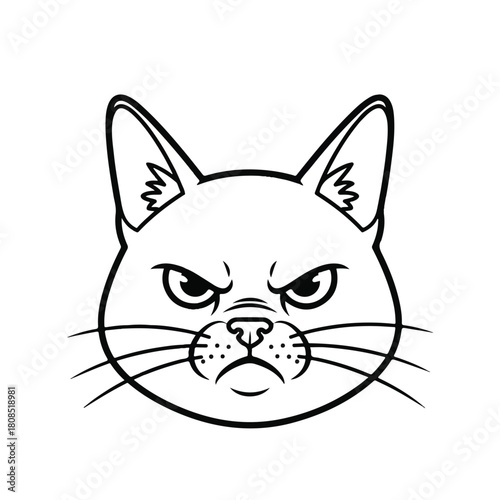 Grumpy Cat Face Illustration with Intense Eyes and Whiskers