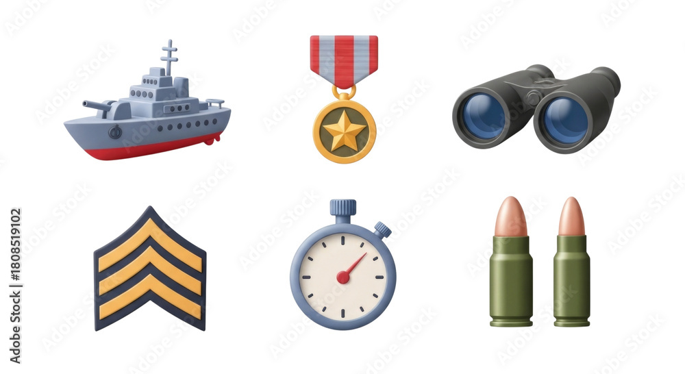Naklejka premium Military icons collection transparent background cutout png