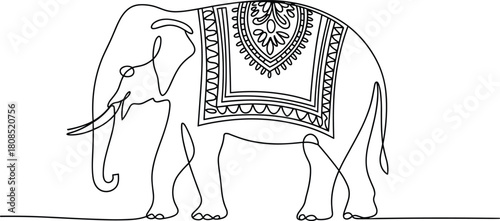 Black line art elephant with decorative blanket animal