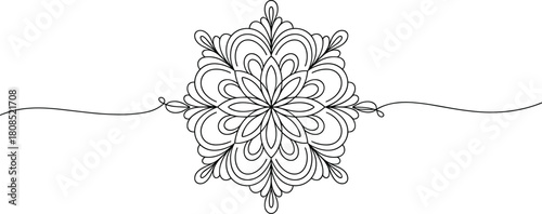 Black line art floral mandala with flowing lines black and white