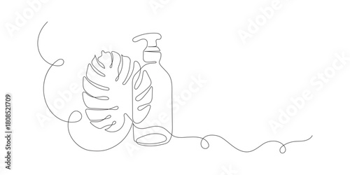 Cosmetic container bottle with pump dispenser with monstera