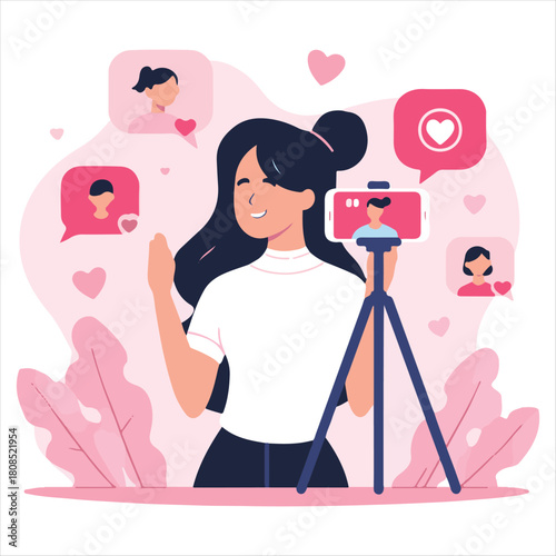 Digital Creators: Vlogging, Live Stream, and Social Media Influence Set,Influencer Marketing and Online Content Creation Vector Collection.