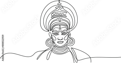 Single line drawing of a woman in traditional headdress