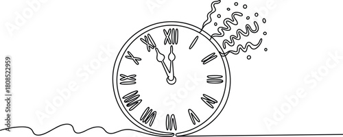 Black line drawing of a clock face with roman numerals