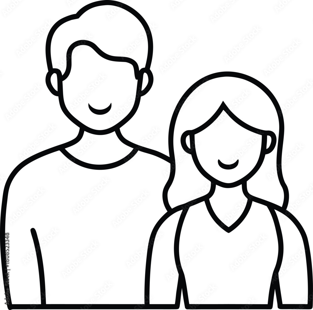 Fototapeta premium Family outline portrait minimalist line art on white transparent background