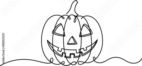 Single line drawing of a smiling jack o lantern halloween