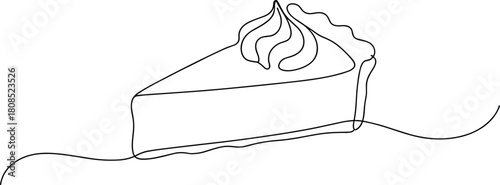 Single line drawing of a slice of pie with whipped cream