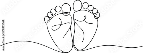 Minimalist single line drawing of baby feet infant