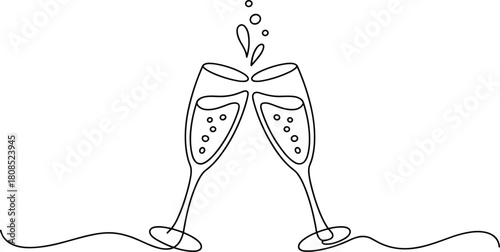 Two champagne glasses clinking with bubbles toast celebration