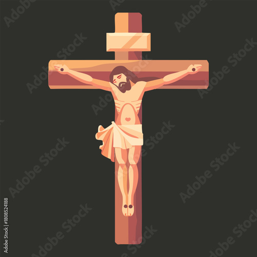 Jesus Christ on cross, a religious symbol and crucifix illustration with a human body silhouette