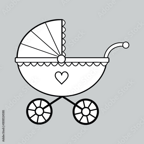 Vintage pink baby pram stroller cart icon vector illustration