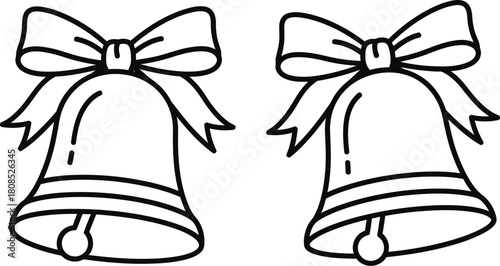 Two festive bells with red ribbons isolated on
