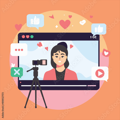 Digital Creators: Vlogging, Live Stream, and Social Media Influence Set,Influencer Marketing and Online Content Creation Vector Collection.