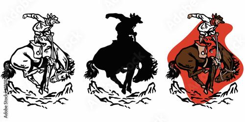 A Vintage Rodeo Cowboy Hand drawn Illustration 