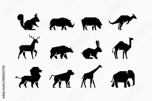 Set of polygonal animal wildlife silhouette logo icon 