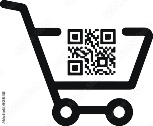 Shopping cart icon with qr code symbol for easy online purchases and mobile