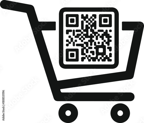 Shopping cart with qr code mobile commerce digital payment concept vector