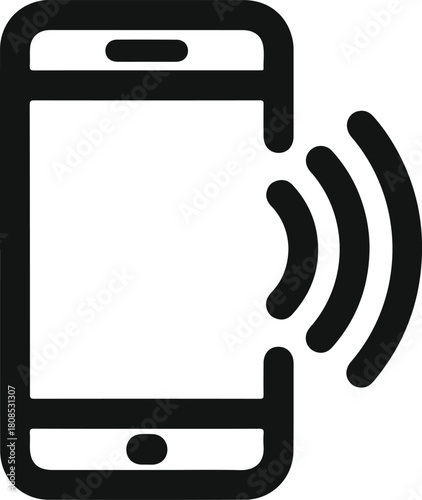 Smartphone line icon with signal waves wireless communication concept illustration