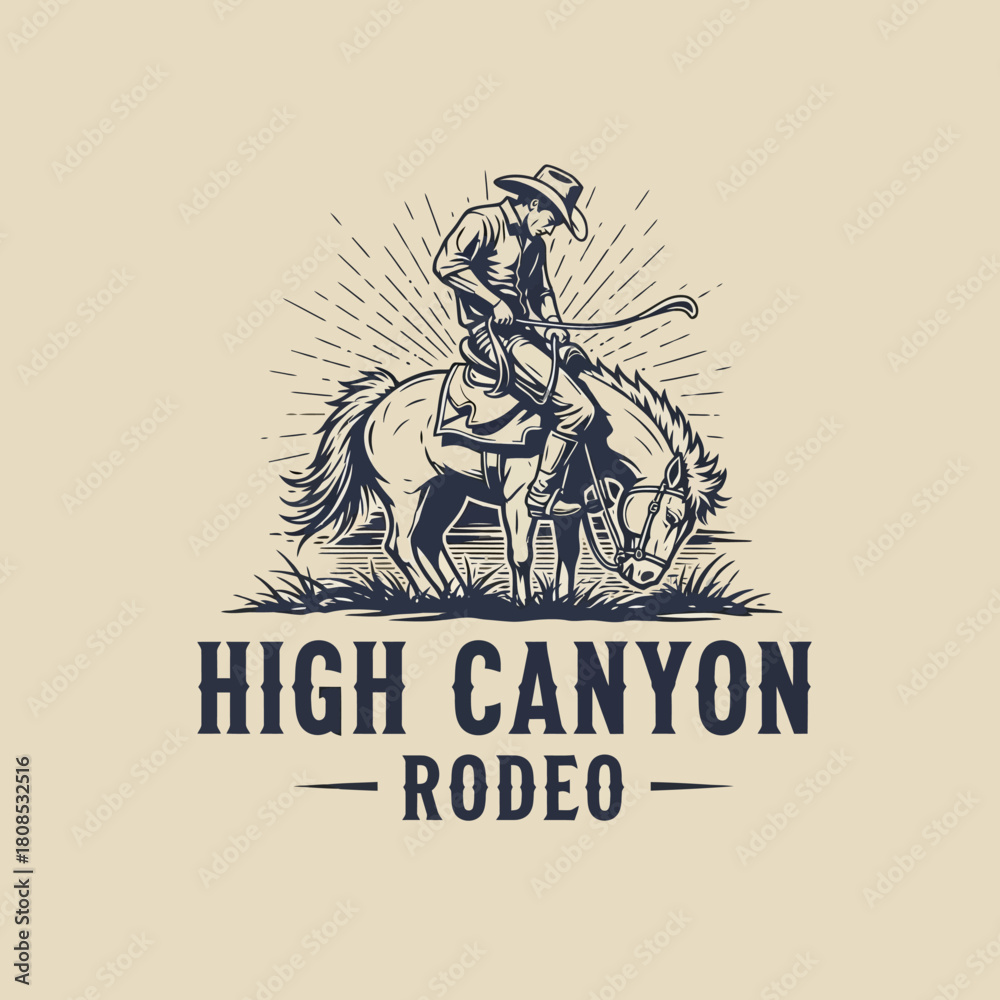 Fototapeta premium Cowboy Riding Horse Rodeo Emblem Design.